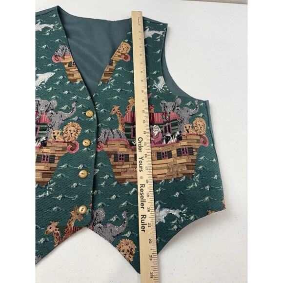 Noahs Ark Vest Handmade Tapestry Animal Scene Christian Green - Picture 6 of 7